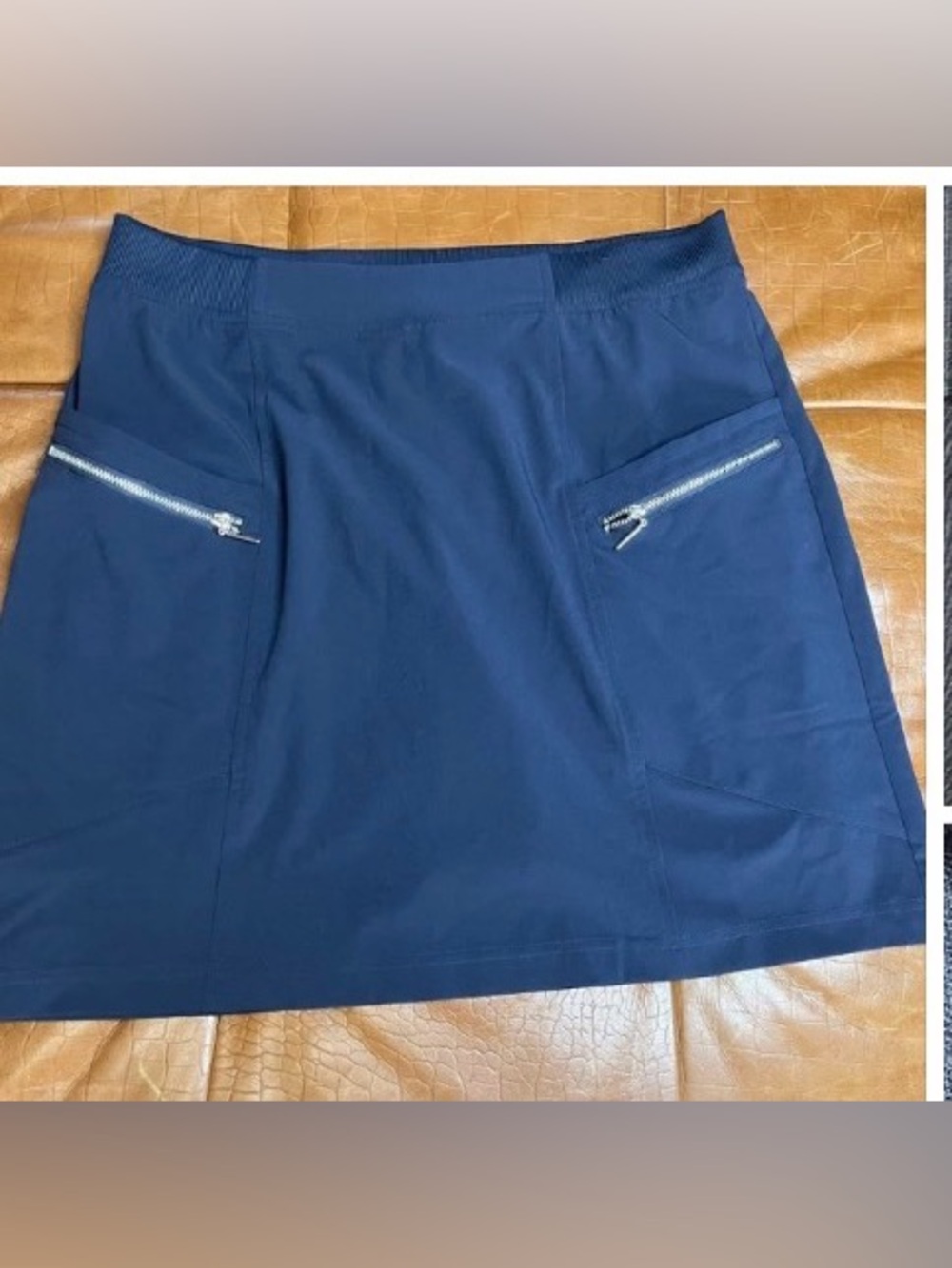 Chico's Navy A-Line Mini Skirt with Silver Zip Pockets .5 small 6